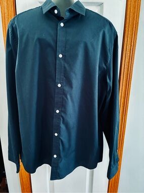 H&M Men's Dark Navy Blue, Slim Fit  Long-Sleeve Dress Shirt- size XL